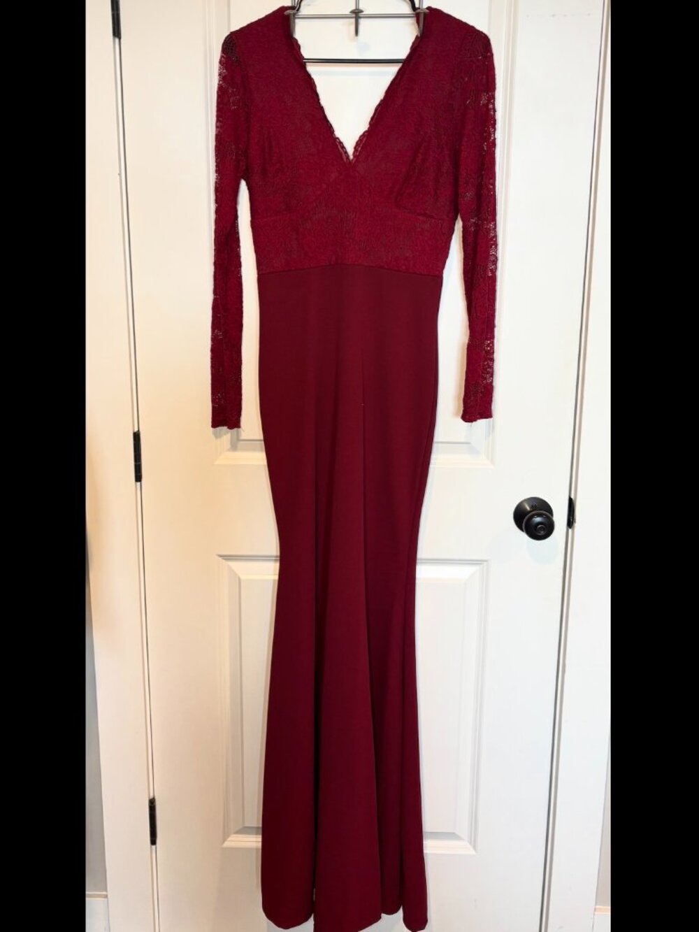 Red Long Sleeve Lace Maxi Dress
